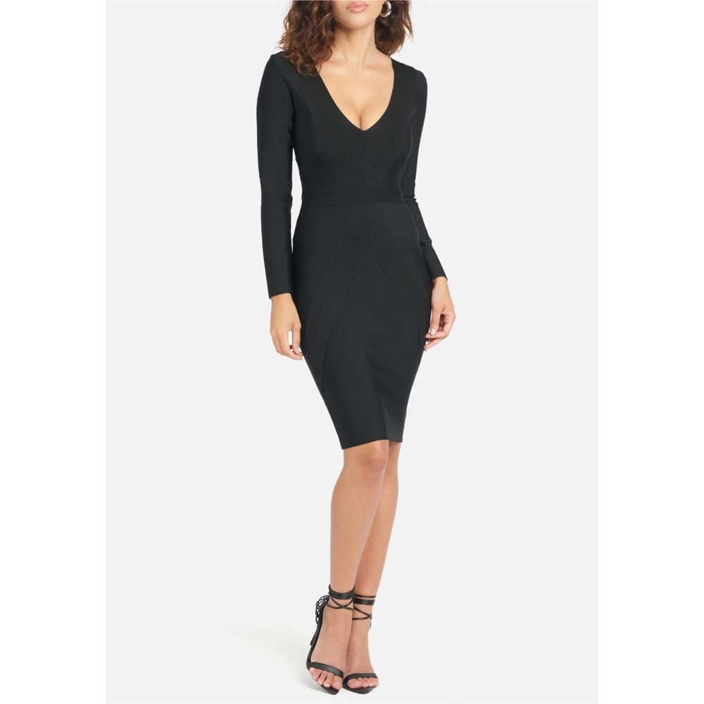 Bebe black long sleeve midi bandage dress v neck size medium new with tags